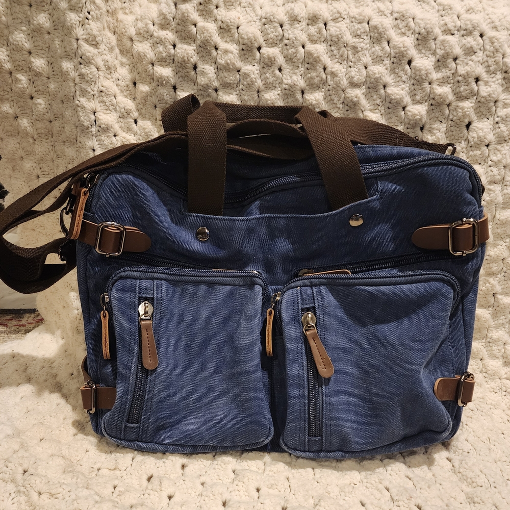 Blue Canvas Bag With Pockets